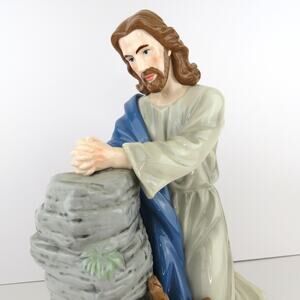 Large Jesus Praying Ceramic Figurine 12” Religious Statue Glazed Christian Decor
